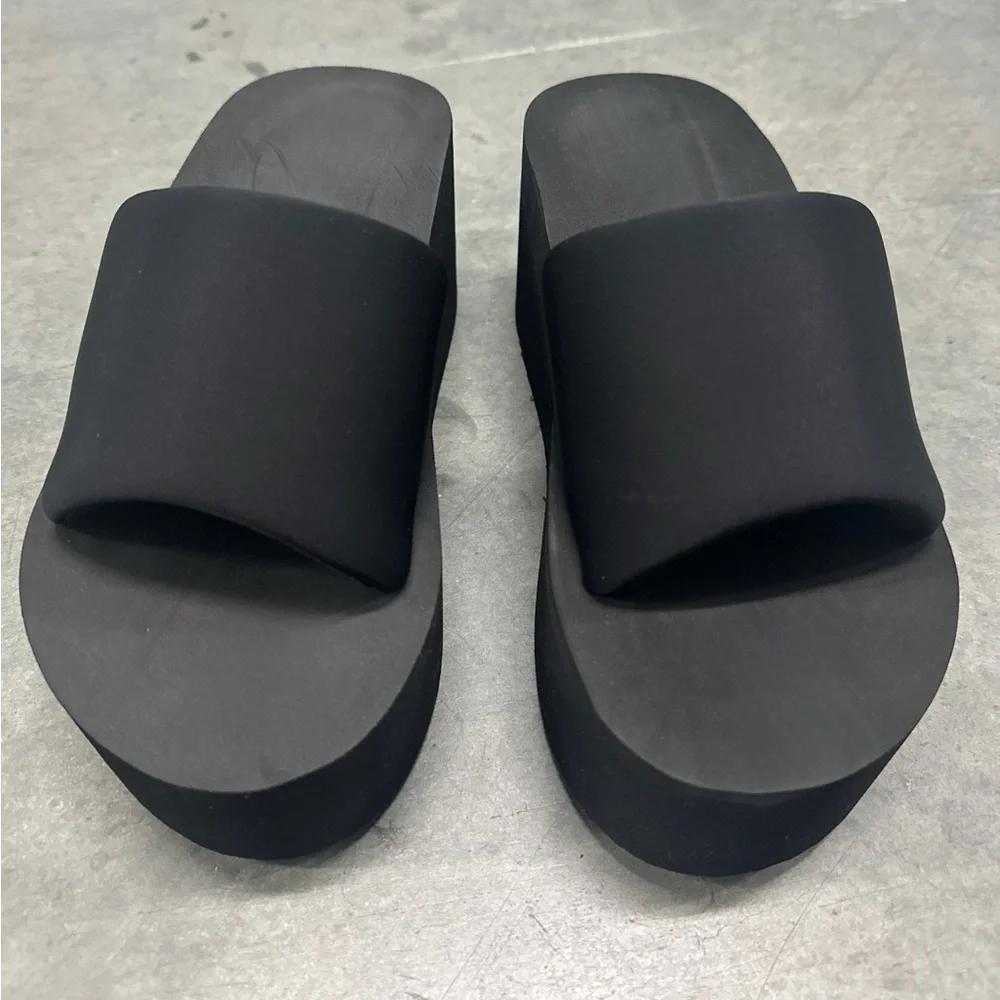 🖤 New! Black Platform Memory Foam Like Wedge Slide Sandals *RUNS BIG*
